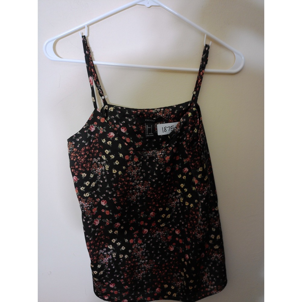 Forever 21 Floral Camisole Women Small Black Y2K Inspired Spaghetti Strap Top